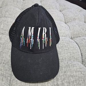 Amiri Black Trucker Hat with Colorful Logo